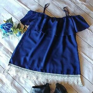 Sapphire Blue Lace Edge Ruffle Top 